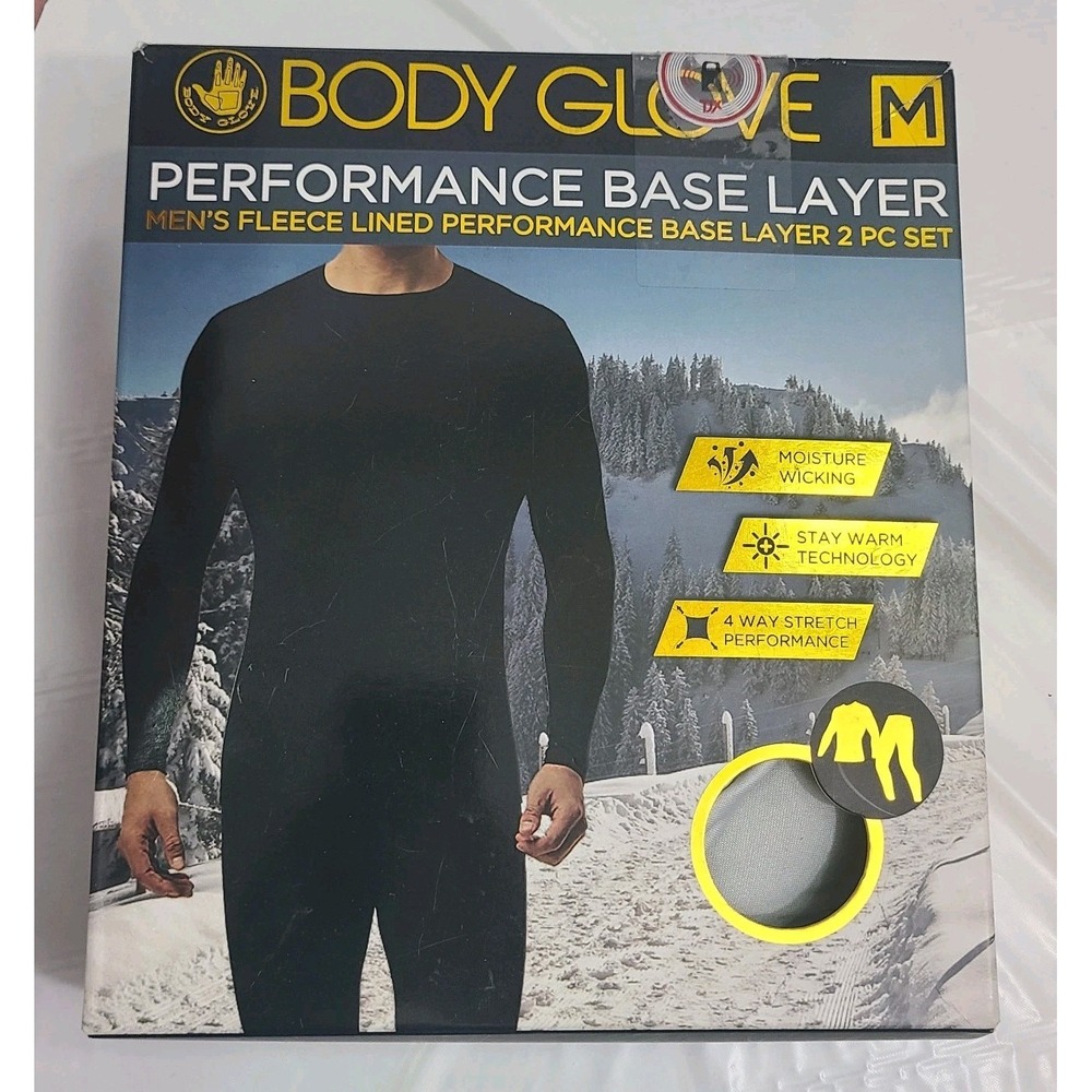 Body Glove Performance Mens Size M Gray Fleece Lined Base Layer 2 Piece Set